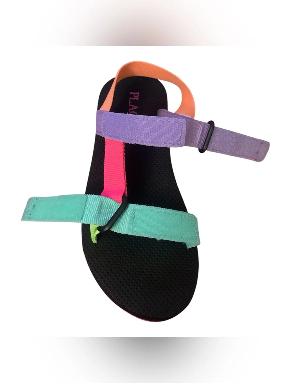 The Children's Place Black Sandals with Pink and Purple Velcro Straps Girl 13
